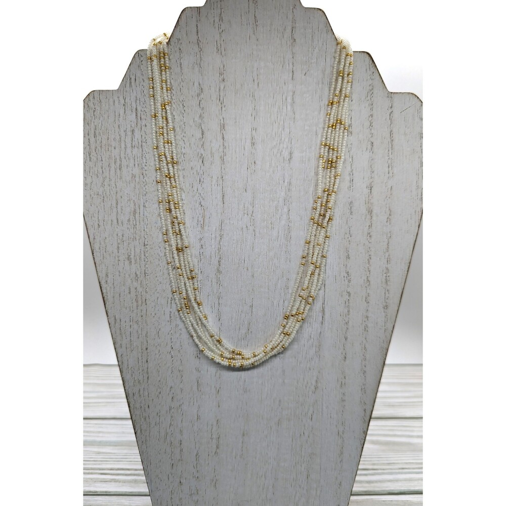Beaded Necklaces 6 Strand Pearl w/ Gold